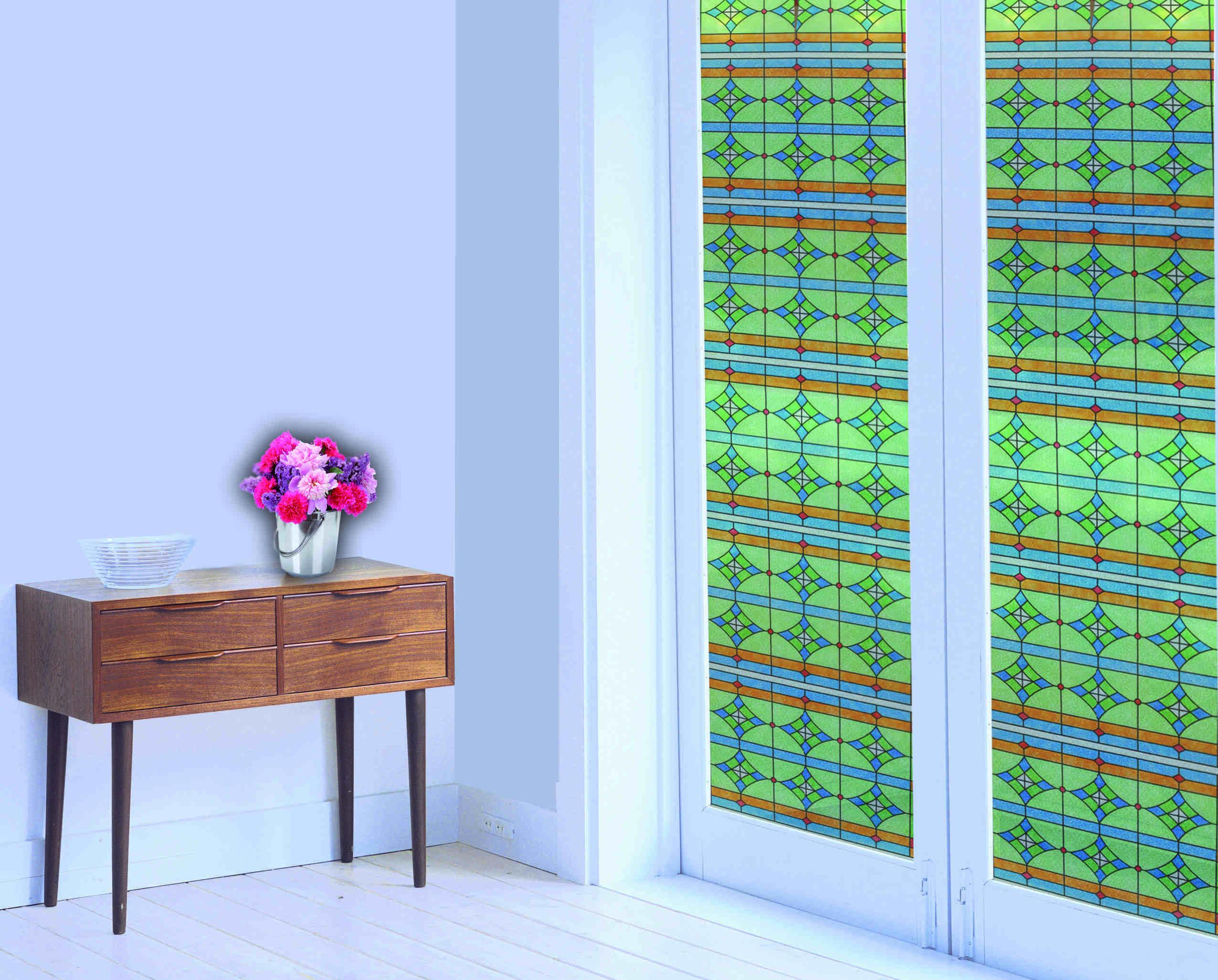 Folie autocolanta electrostatica pentru geam Linea model vitralii 0.46 x 1m